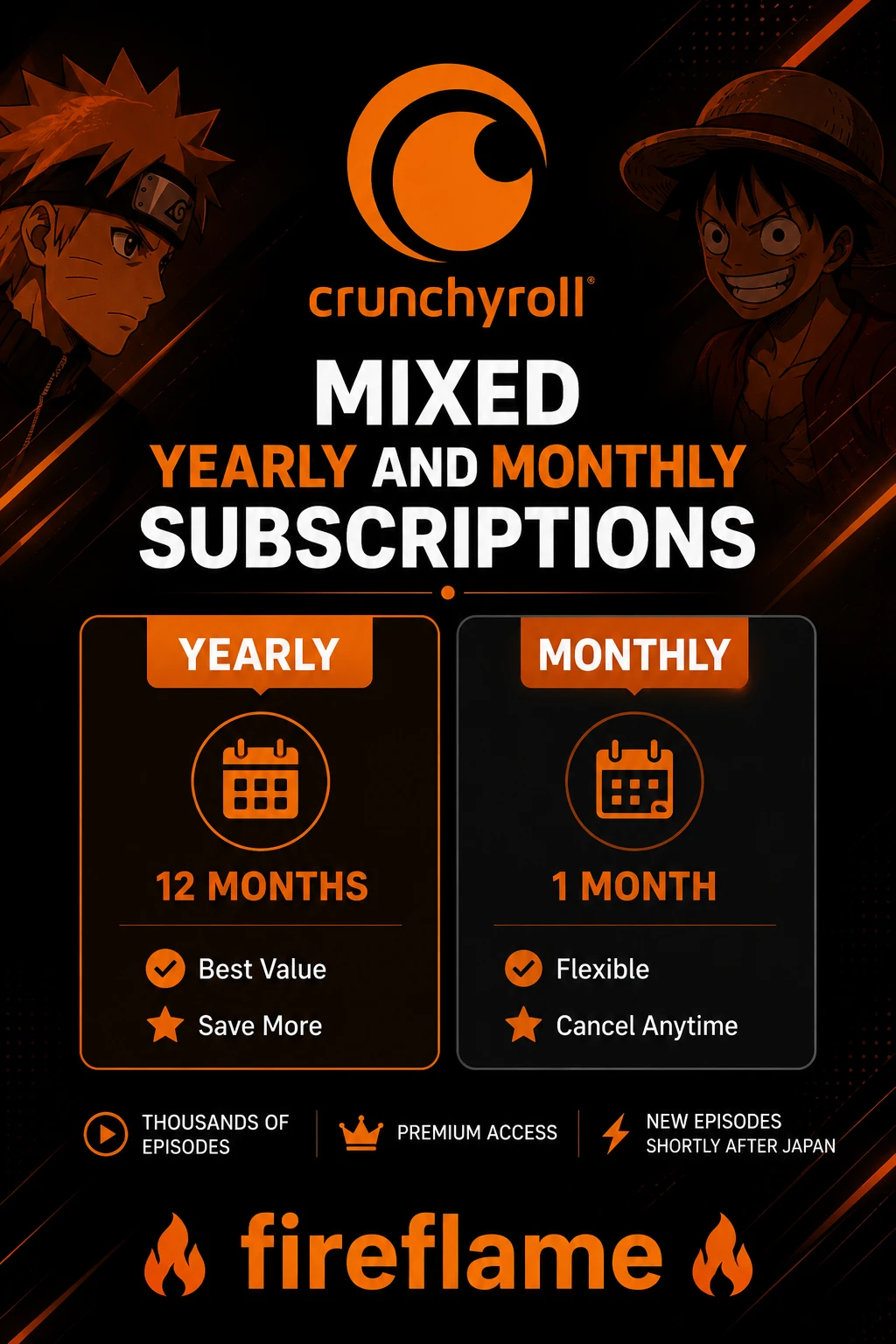 Crunchyroll Mixed Yearly And Monthly Subscriptions